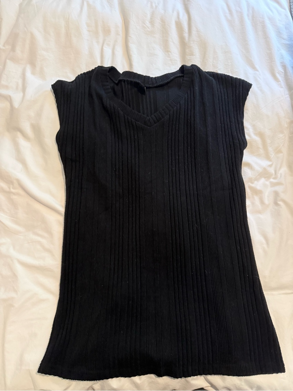 SHEIN Black Ribbed V-Neck Dress